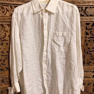 Caribbean Men's White Button-Down Linen Shirt